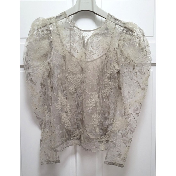 & Other Stories Tops - Paris Atelier & Other Stories Sheer Embroidered Organza Blouse - Lt Green - Sz 0